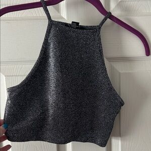 Forever 21 Metallic Black Halter Crop Cami